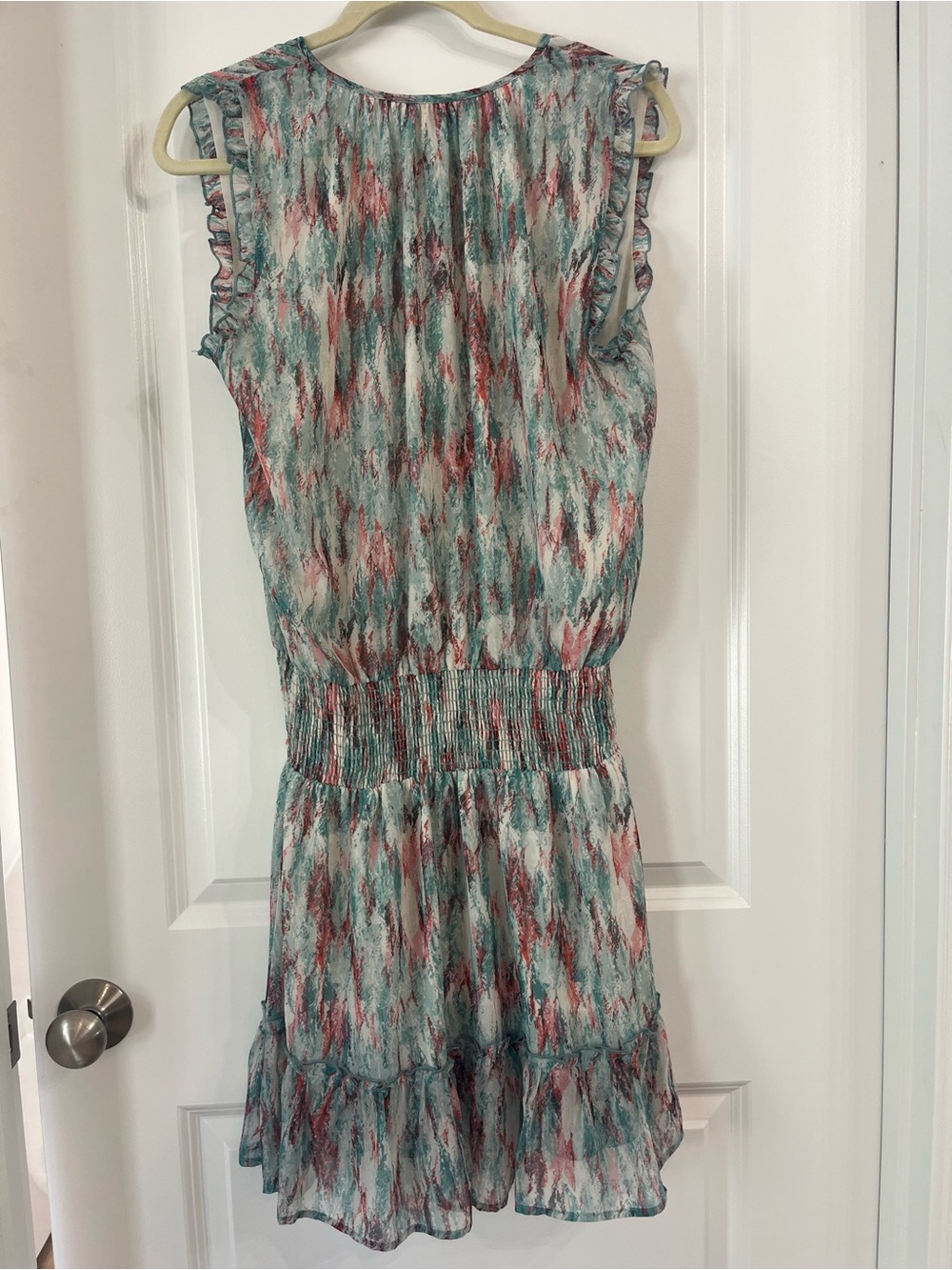 Veronica M Womens Short Sleeve Mini Dress Ruffled Hem and Sleeves Size Large - Picture 7 of 10
